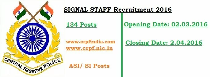 signal staff CRPF recruitment 2016| Apply Online @www.crpfindia.com|www.crpf.nic.in.