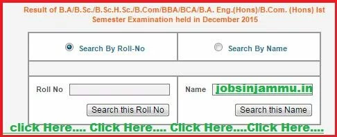 Jammu university result 1st semester Examination Held in Dec. 2015-2016, jk result, j&k result, B.A / B.Sc. / B.Sc.H.Sc. / B.Com / BBA / BCA / B.A. Eng.(Hons) / B.Com. (Hons) Ist Semester, RESULT GAZETTE
