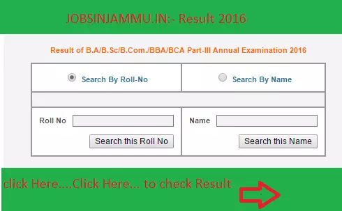 Jammu university result 2016: Jobsinjammu.in, Part 3rd result, UG Final year result jammu